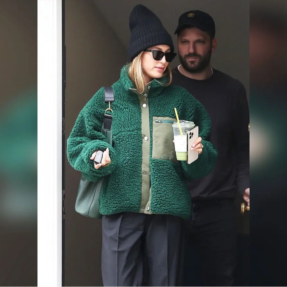 Sandy Liang Dark Green Fleece Jacket with Pocket
